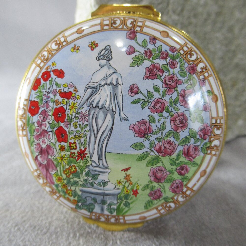 Greek Statue Garden Enamel Box, Crummles Trinket Box